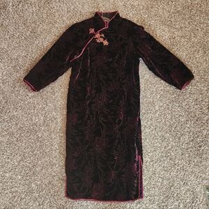 Handmade Purple & Gold Vintage Velvet Cheongsam Qipao